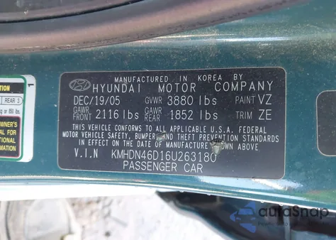 2006 Hyundai Elantra Gls/Limited из США, поврежденный, VIN KMHDN46D16U263180